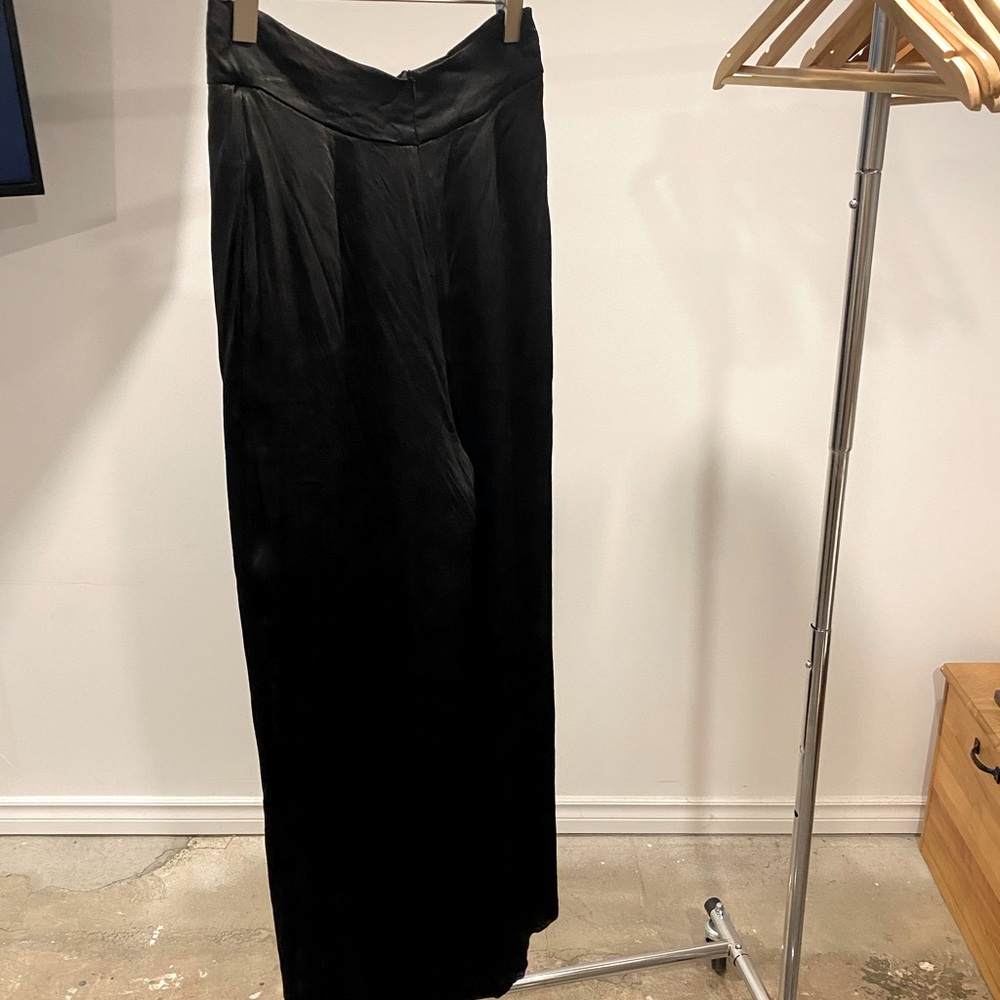 Shiny black wide leg high waist dressy pants, Shona Joy, size 8